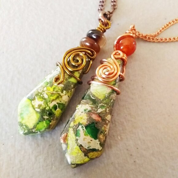 Bright & Upbeat Vibes Green Sea Sediment Jasper Pendant Necklace ~ Dainty & Slim - Picture 5 of 6